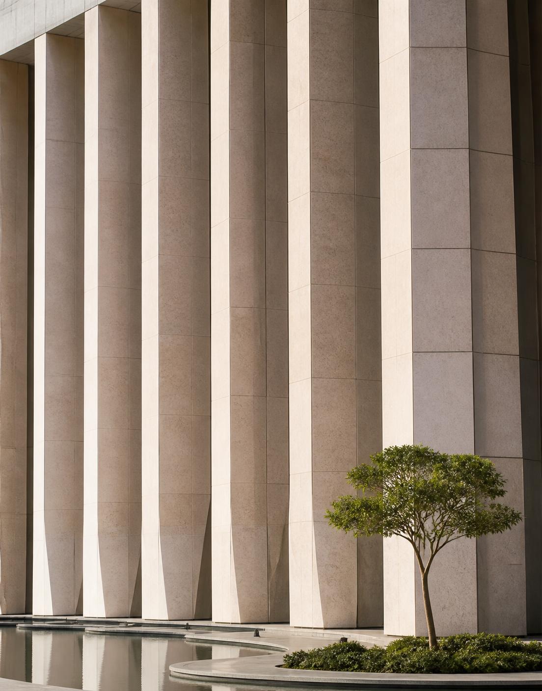 Rhythmic limestone columns in Abuja architecture